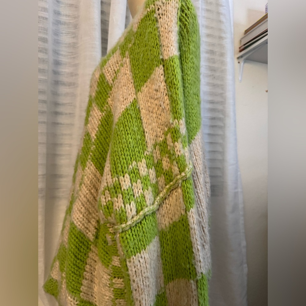 Free People Lime and Cream Checkered Cardigan - Picture 6 of 7